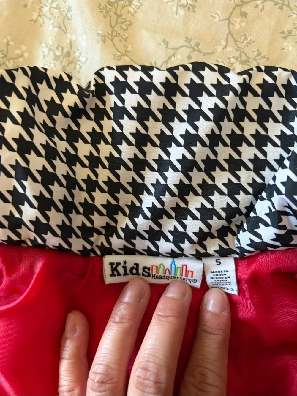 Houndstooth Puffer Vest Dress with Red Bow Accents